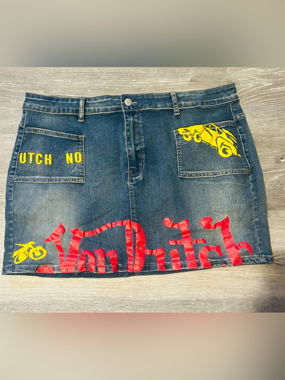 Y2K Graphic Denim Mini Skirt | Custom/Von Dutch Style | NWOT
